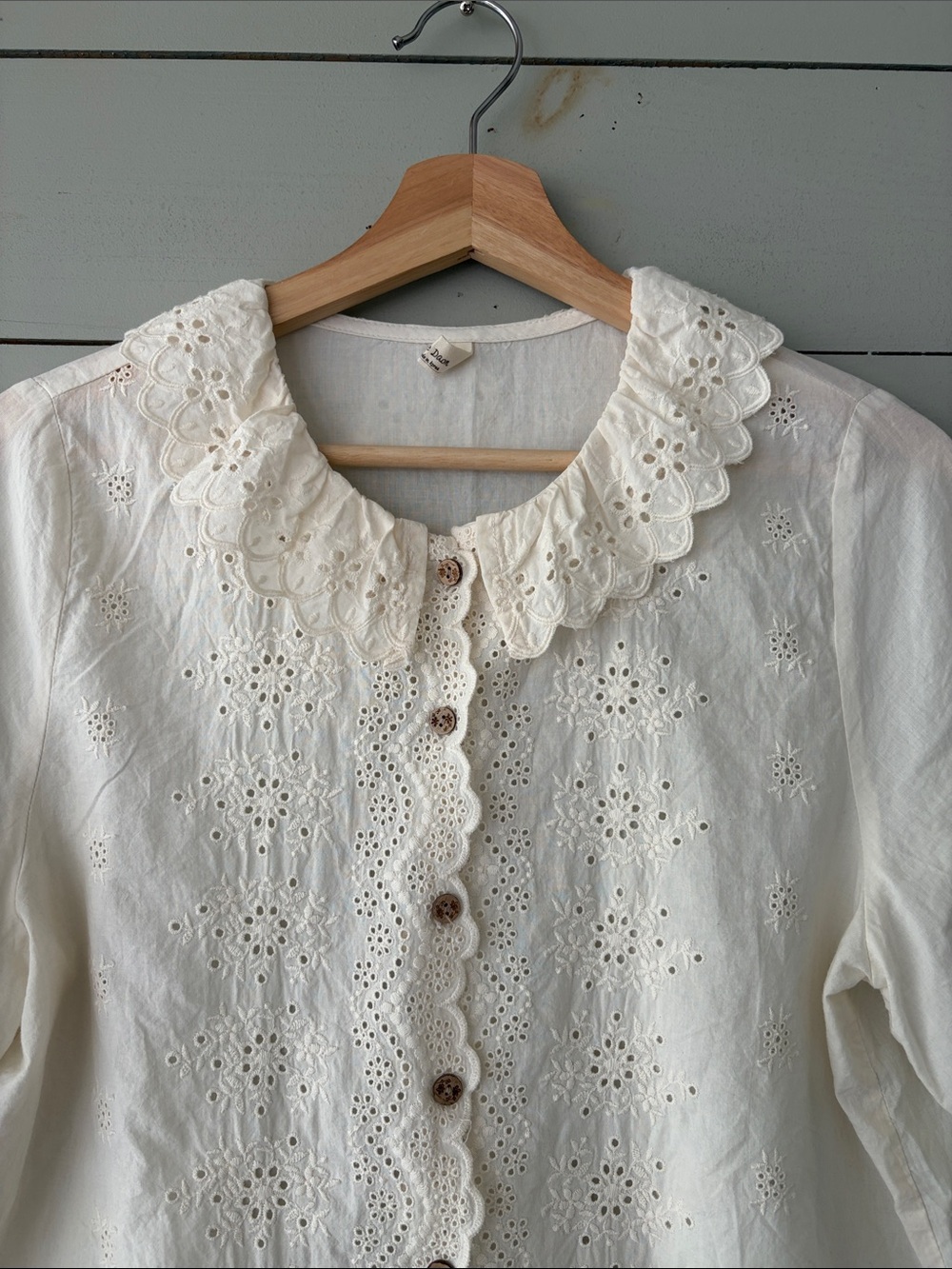 Vintage Cottagecore Eyelet Peter Pan Collar Cotton Blouse | M/L - Picture 2 of 4